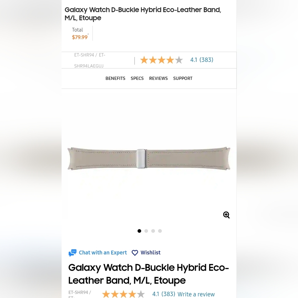 Galaxy Watch D-Buckle Hybrid Eco-Leather Band, M/L, Etoupe